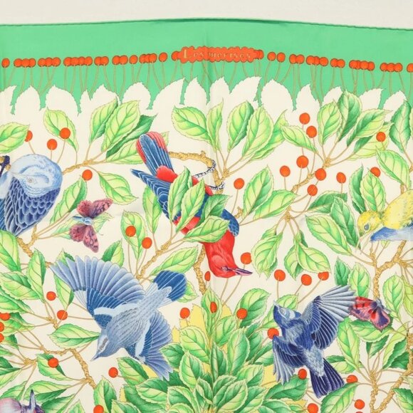 HERMES Carre 90 Scarf ""Les merises"" Silk Green Auth 135497 - Picture 3 of 14
